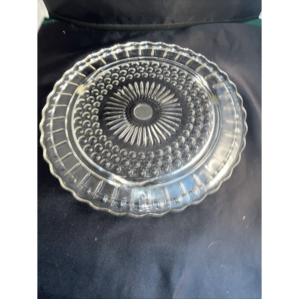 Vintage Federal Glass Sunburst/Dots Depression Glass Clear Footed Cake Plate - Picture 2 of 6